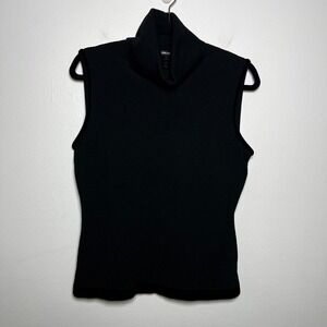 Escada Wool Sleeveless Turtleneck Sweater Velvet Trim in Black size 38 / medium‎